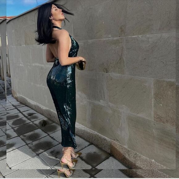 VIRAL ZARA SEQUIN DRESS GREEN - Picture 7 of 16